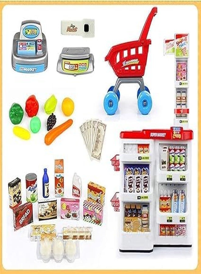 KRIVTEJ Plastic 48 Pcs Big Size Supermarket Kit with Shopping Cart and Sound Effects Pretend Play Kitchen Set Kids Toys for Boys and Girls (Home Supermarket) - Image 2